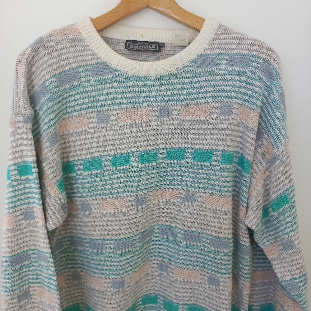 Birkdale Easton Men's Green/Gray Crewneck Sweater with Striped Pattern Size L US